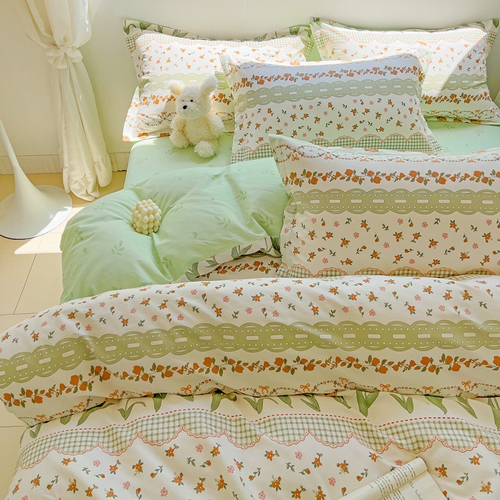 91家纺网 家纺一手货源 找家纺 暖芯优选 204新款直播爆款全棉-ins印花系列四件套纯棉三件套床单床笠 甜香花