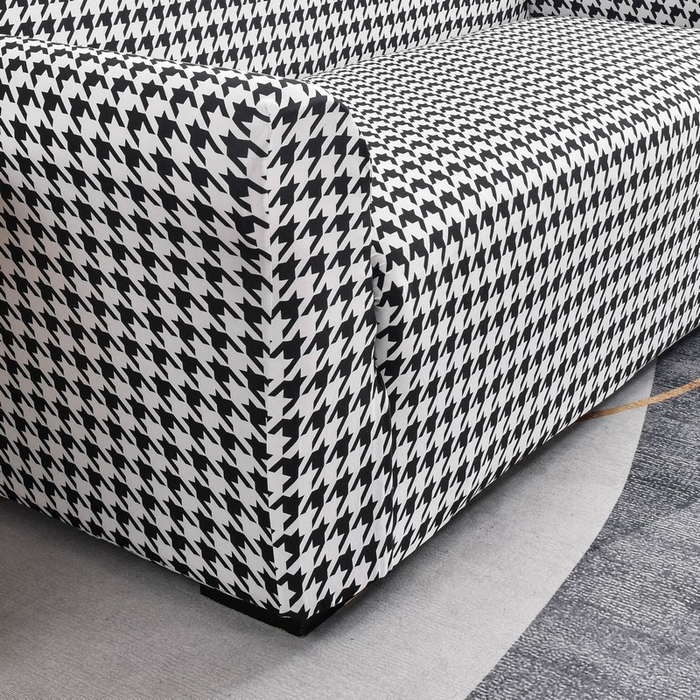 91家纺网 家纺一手货源 找家纺 兴妮雅家纺 2024新款三人位沙发套黑白千鸟格