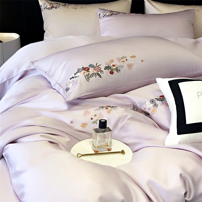 91家纺网 家纺一手货源 找家纺 云胡 2024新款A类进口莱赛尔纤维棉四件套-四月系列 四月-安琪紫