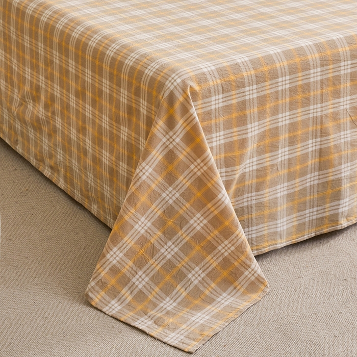 91家纺网 家纺一手货源 找家纺 雅萱家纺 2024新款雅萱-色织全棉水洗棉床单 床单-意境-卡其