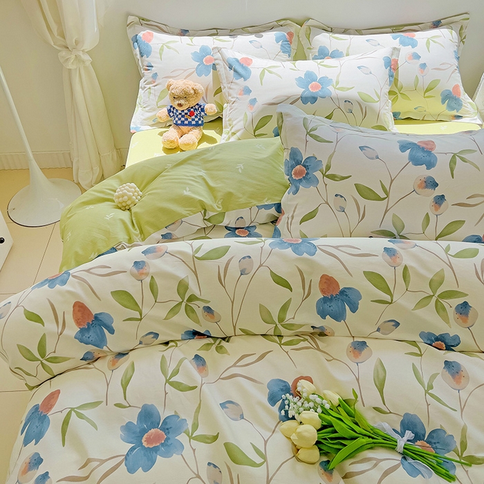 91家纺网 家纺一手货源 找家纺 暖芯优选 204新款直播爆款全棉-ins印花系列四件套纯棉三件套床单床笠 依梦