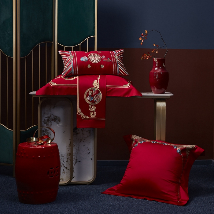 91家纺网 家纺一手货源 找家纺 （总）高大尚婚庆馆 2025新款60s长绒棉轻奢（床裙款）婚庆四件套