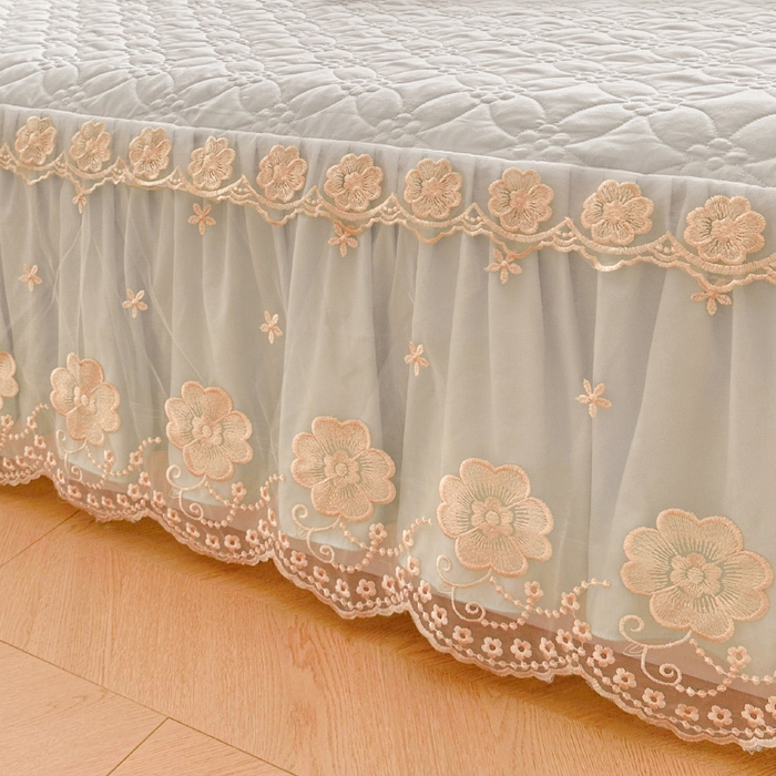 91家纺网 家纺一手货源 找家纺 罗艺轩 2024新款公主风水洗棉夹棉床裙款四件套-浪漫满屋床 浪漫满屋-迷雾灰