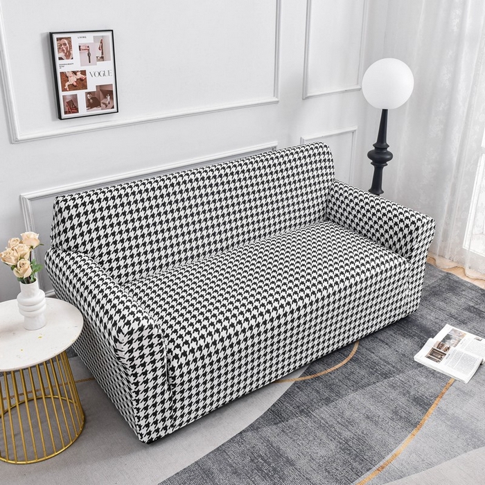 91家纺网 家纺一手货源 找家纺 兴妮雅家纺 2024新款三人位沙发套黑白千鸟格