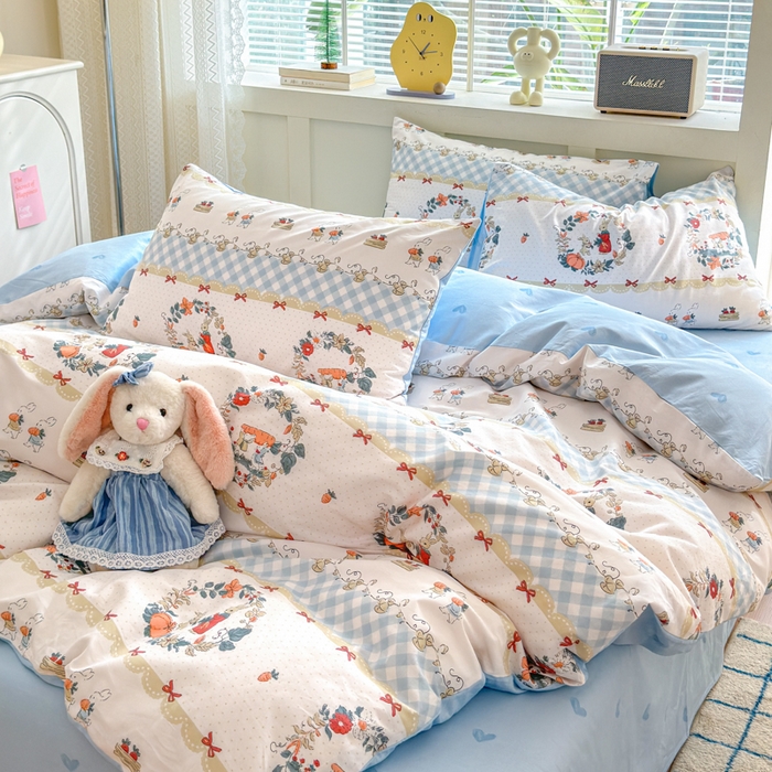 91家纺网 家纺一手货源 找家纺 清雅福 2024新款全棉13372小清新四件套和单品系列第四季 维西兔