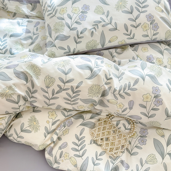 91家纺网 家纺一手货源 找家纺 清雅福 2024新款全棉13372小清新四件套和单品系列第四季 诗情画意