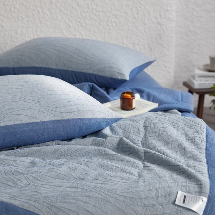 91家纺网 家纺一手货源 找家纺 （总）2024新款色织双层纱提花波浪三系列夏被及夏被四件套--乱纹波浪