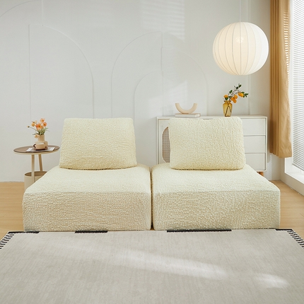 丝绮鹿 2024新款模块方块沙发套系列-高端皱皱布系列 奶油白