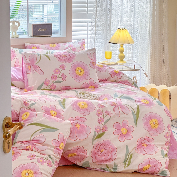 91家纺网 家纺一手货源 找家纺 清雅福 2024新款全棉13372小清新四件套和单品系列第四季 薇薇安