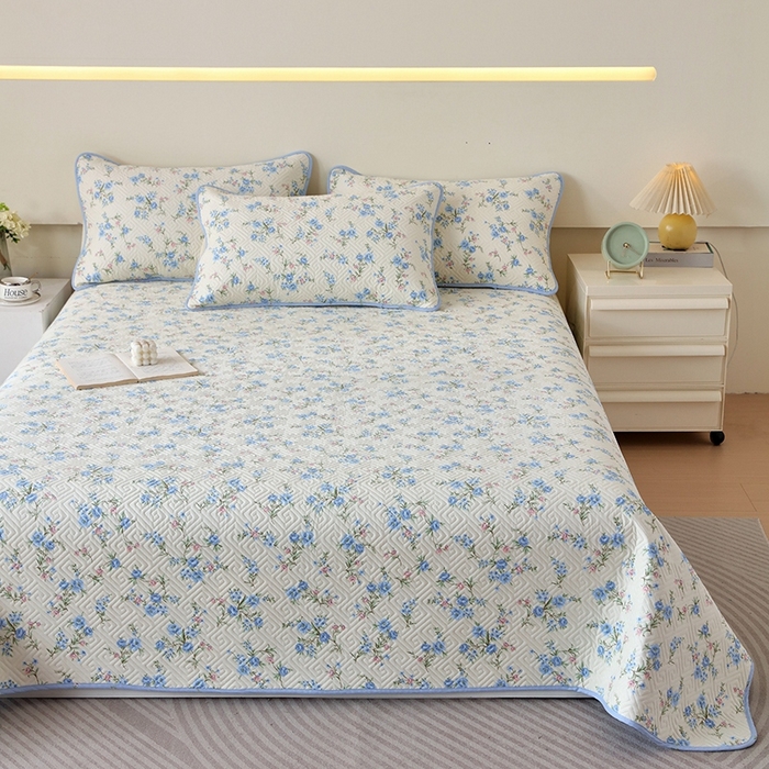 91家纺网 家纺一手货源 找家纺 羽爱家纺 2025新款A类双面全棉印花床盖套件 花叶影