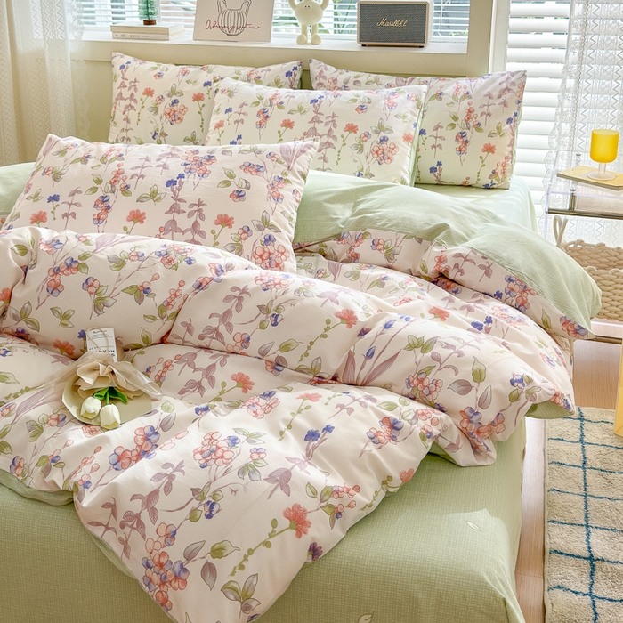 91家纺网 家纺一手货源 找家纺 清雅福 2024新款全棉13372小清新四件套和单品系列第四季 罗曼花海