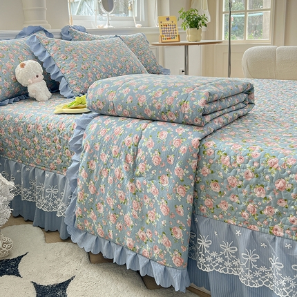 雅眠居 2024新款水洗双层纱夏被四件套夏凉被空调被床盖四件套 玫瑰花语