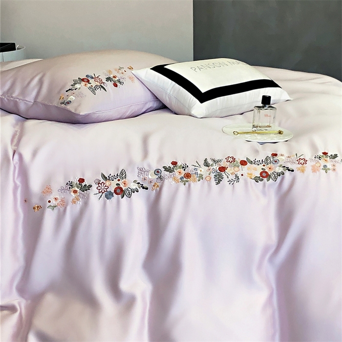 91家纺网 家纺一手货源 找家纺 云胡 2024新款A类进口莱赛尔纤维棉四件套-四月系列 四月-安琪紫