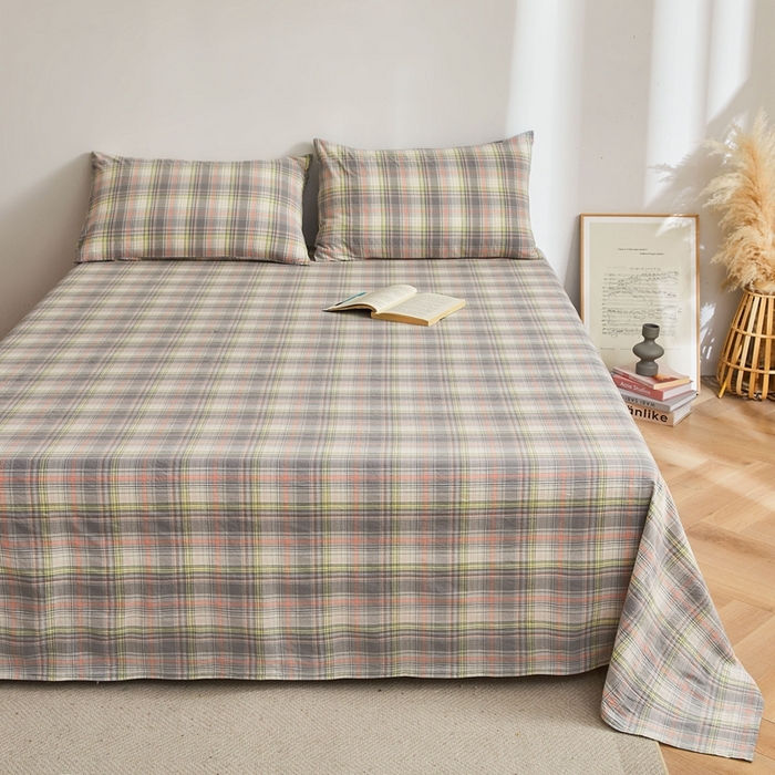 91家纺网 家纺一手货源 找家纺 雅萱家纺 2024新款雅萱-色织全棉水洗棉床单 床单-日和-绿棕格