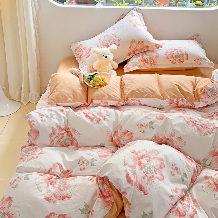 91家纺网 家纺一手货源 找家纺 暖芯优选 204新款直播爆款全棉-ins印花系列四件套纯棉三件套床单床笠 牡丹花开
