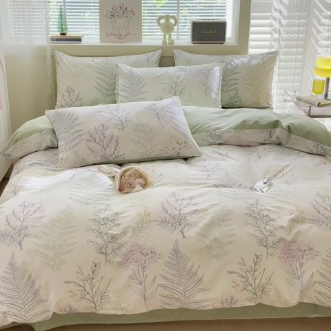 91家纺网 家纺一手货源 找家纺 清雅福 2024新款全棉13372小清新四件套和单品系列第四季 巴黎之恋