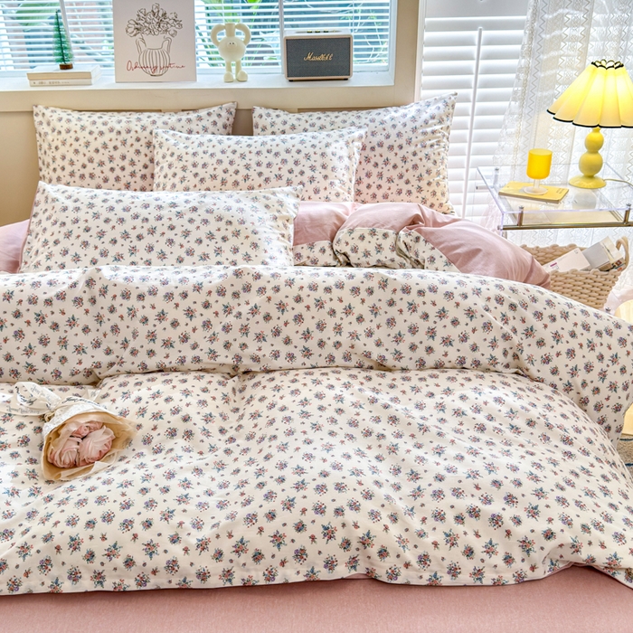 91家纺网 家纺一手货源 找家纺 清雅福 2024新款全棉13372小清新四件套和单品系列第四季 花花酱