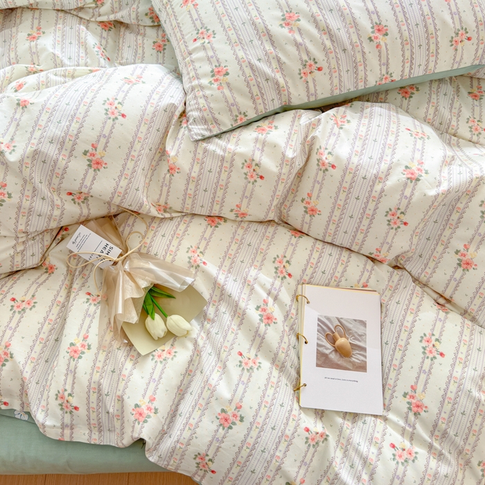 91家纺网 家纺一手货源 找家纺 清雅福 2024新款全棉13372小清新四件套和单品系列第四季 彩娜日记