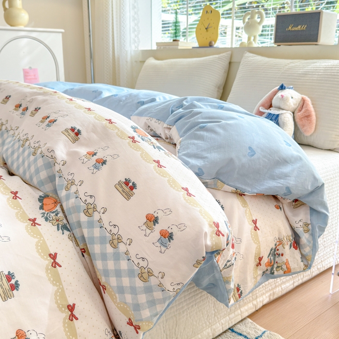 91家纺网 家纺一手货源 找家纺 清雅福 2024新款全棉13372小清新四件套和单品系列第四季 维西兔