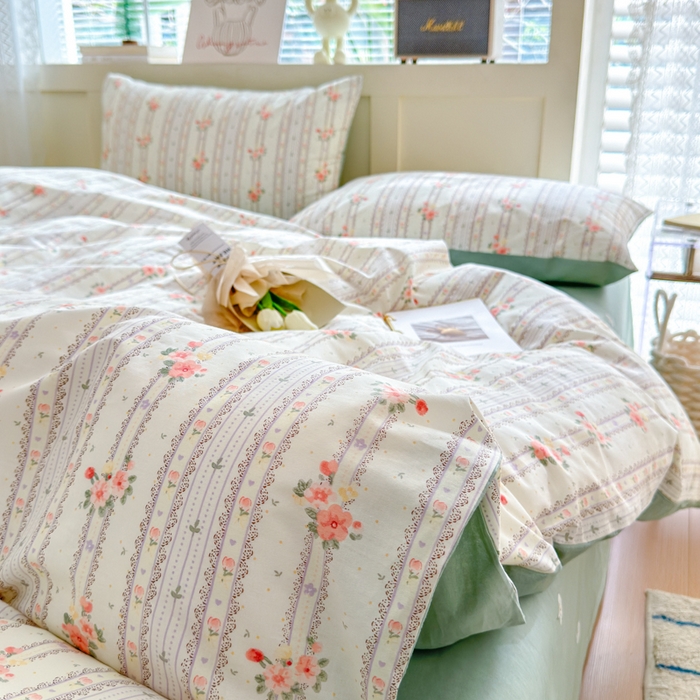 91家纺网 家纺一手货源 找家纺 清雅福 2024新款全棉13372小清新四件套和单品系列第四季 彩娜日记