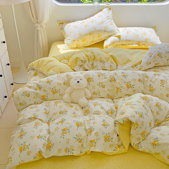 91家纺网 家纺一手货源 找家纺 暖芯优选 204新款直播爆款全棉-ins印花系列四件套纯棉三件套床单床笠 花间沐