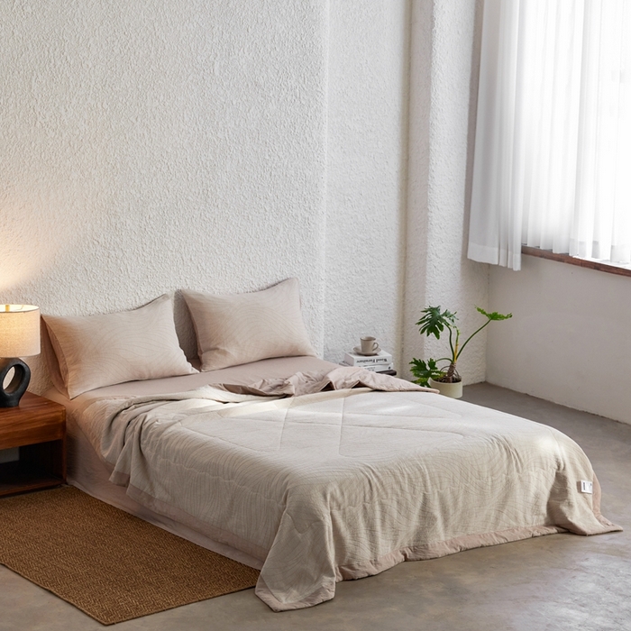 91家纺网 家纺一手货源 找家纺 2024新款色织双层纱提花波浪三系列夏被及夏被四件套--乱纹波浪 乱纹-卡其