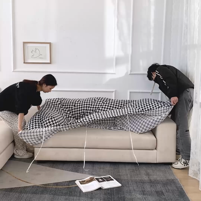 91家纺网 家纺一手货源 找家纺 兴妮雅家纺 2024新款雅芝华士贵妃沙发套黑白千鸟格