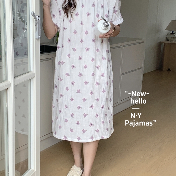 91家纺网 家纺一手货源 找家纺 纽约生活 2024新款绉布短袖裙 紫小兔