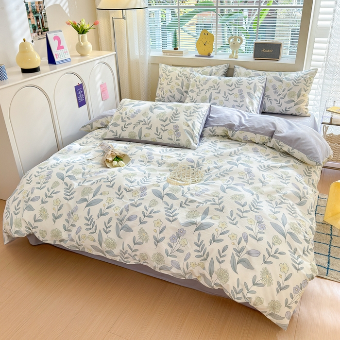 91家纺网 家纺一手货源 找家纺 清雅福 2024新款全棉13372小清新四件套和单品系列第四季 诗情画意