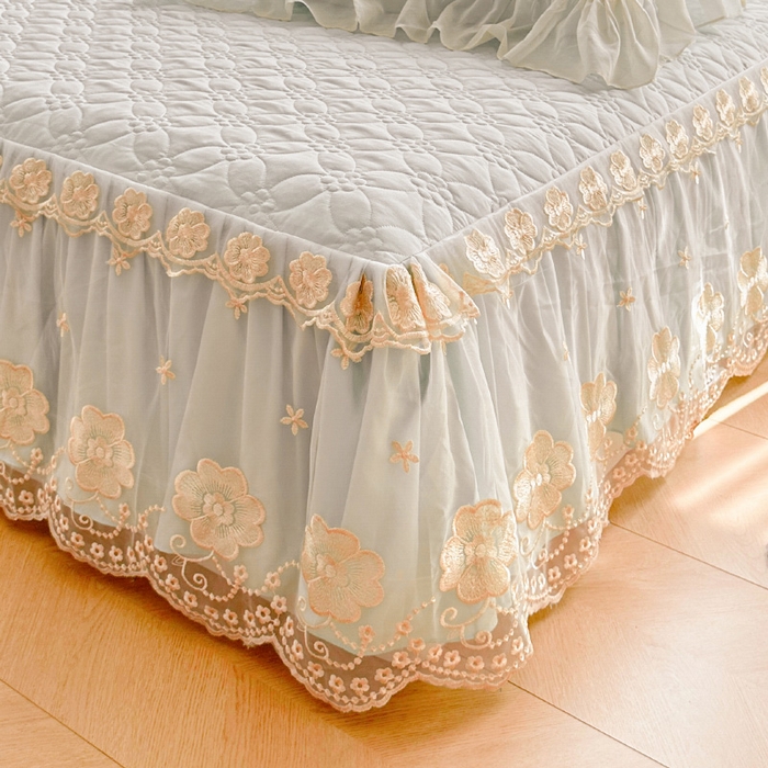 91家纺网 家纺一手货源 找家纺 罗艺轩 2024新款公主风水洗棉夹棉床裙款四件套-浪漫满屋床 浪漫满屋-迷雾灰