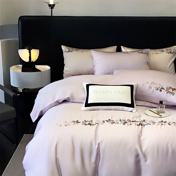 91家纺网 家纺一手货源 找家纺 云胡 2024新款A类进口莱赛尔纤维棉四件套-四月系列 四月-安琪紫