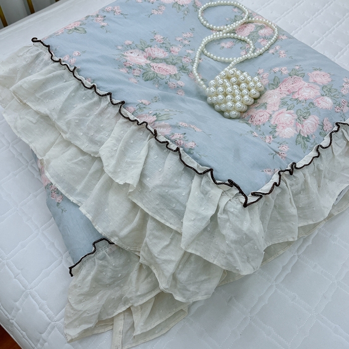 91家纺网 家纺一手货源 找家纺 暖居 2024新款韩系大花边夏被床盖四件套可机洗+同款纯棉被套 春歌