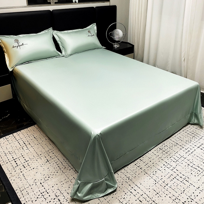 91家纺网 家纺一手货源 找家纺 宜家坊 2024春夏新品水洗天丝棉轻奢刺绣四件套水洗真丝冰丝-芸伊 绿