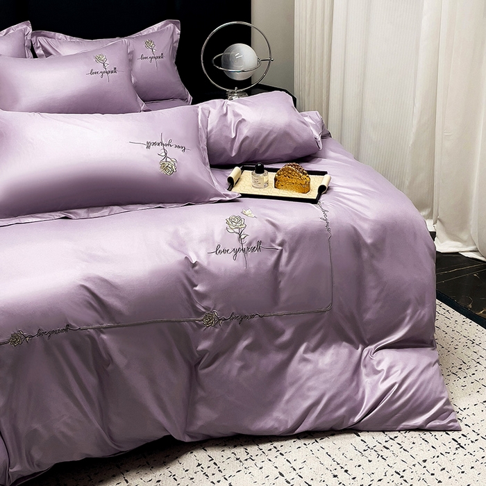 91家纺网 家纺一手货源 找家纺 宜家坊 2024春夏新品水洗天丝棉轻奢刺绣四件套水洗真丝冰丝-芸伊 紫