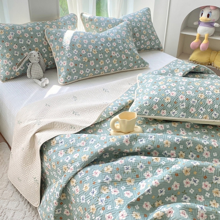 91家纺网 家纺一手货源 找家纺 羽爱家纺 2025新款A类双面全棉印花床盖套件 花漫庭