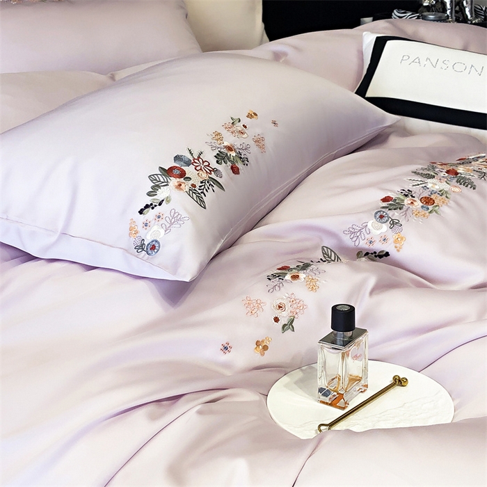 91家纺网 家纺一手货源 找家纺 云胡 2024新款A类进口莱赛尔纤维棉四件套-四月系列 四月-安琪紫