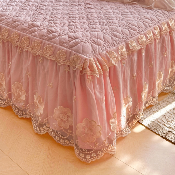 91家纺网 家纺一手货源 找家纺 罗艺轩 2024新款公主风水洗棉夹棉单床裙-浪漫满屋床 浪漫满屋-豆沙