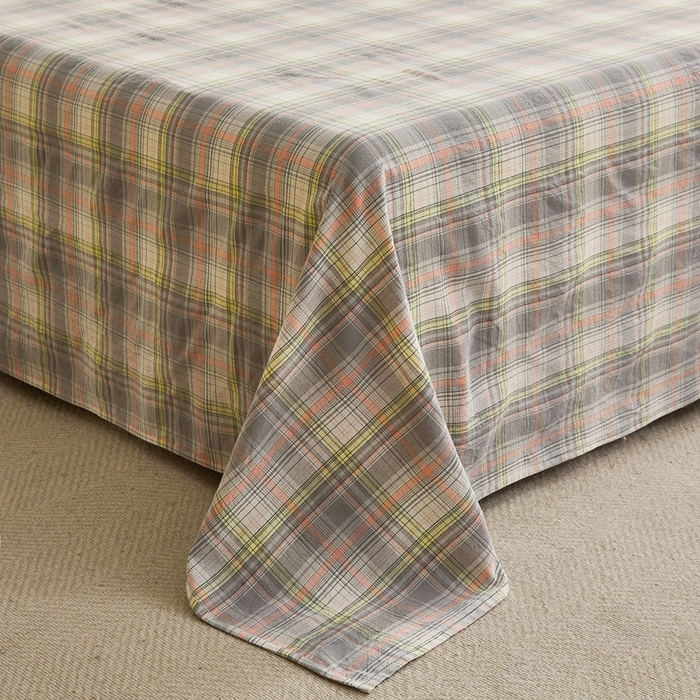 91家纺网 家纺一手货源 找家纺 雅萱家纺 2024新款雅萱-色织全棉水洗棉床单 床单-日和-绿棕格