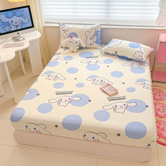 91家纺网 家纺一手货源 找家纺 金爱家 2024新款纯棉小版单品床笠 床笠款-波点玉桂狗