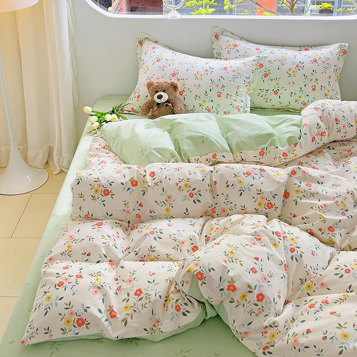 91家纺网 家纺一手货源 找家纺 暖芯优选 204新款直播爆款全棉-ins印花系列四件套纯棉三件套床单床笠 花物语