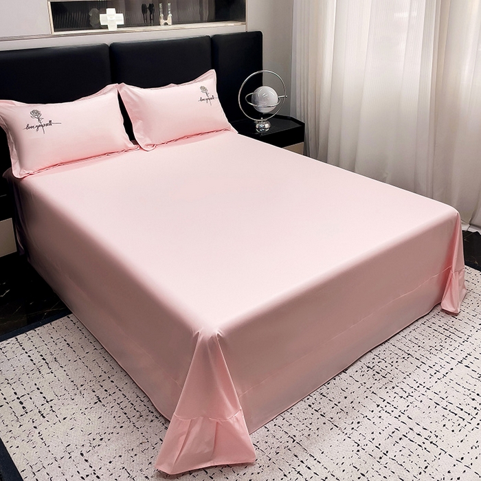 91家纺网 家纺一手货源 找家纺 宜家坊 2024春夏新品水洗天丝棉轻奢刺绣四件套水洗真丝冰丝-芸伊 粉