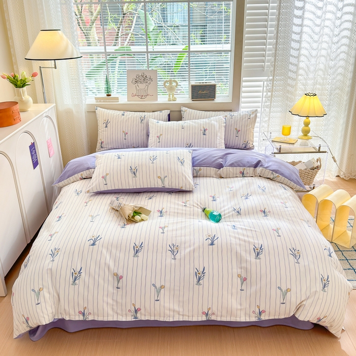 91家纺网 家纺一手货源 找家纺 清雅福 2024新款全棉13372小清新四件套和单品系列第四季 拾秋