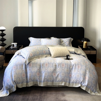 91家纺网 家纺一手货源 找家纺 佳汐蓝家纺 2024新款60支兰精天丝数码印花四件套 蓝魅 粉