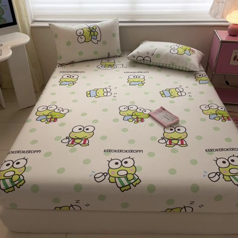 91家纺网 家纺一手货源 找家纺 金爱家 2024新款纯棉小版单品床笠 床笠款-清新青蛙