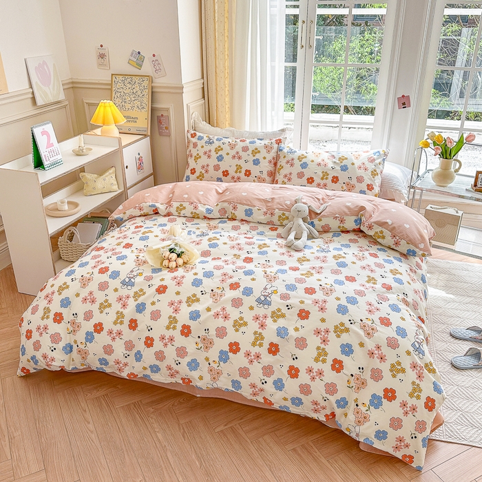 91家纺网 家纺一手货源 找家纺 清雅福 2024新款全棉13372小清新四件套和单品系列第四季 花仙兔