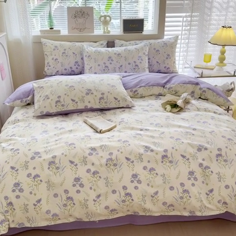 91家纺网 家纺一手货源 找家纺 清雅福 2024新款全棉13372小清新四件套和单品系列第四季 苍蓝雨林