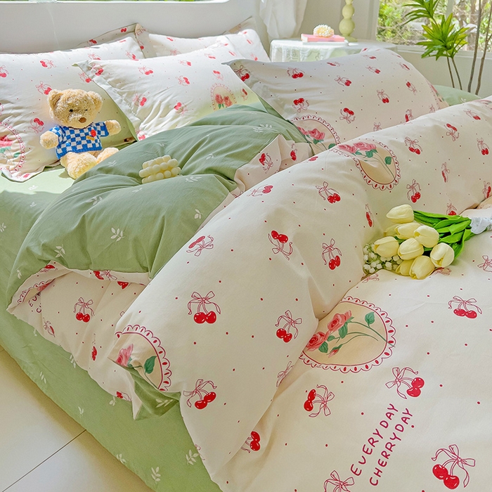 91家纺网 家纺一手货源 找家纺 暖芯优选 204新款直播爆款全棉-ins印花系列四件套纯棉三件套床单床笠 白日玫瑰