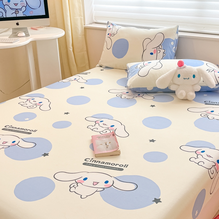 91家纺网 家纺一手货源 找家纺 金爱家 2024新款纯棉小版单品床笠 床笠款-波点玉桂狗