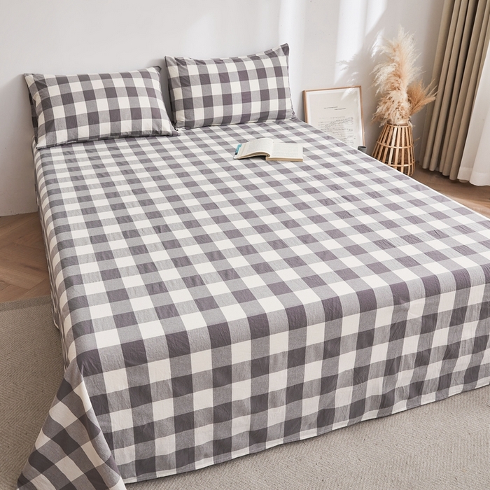 91家纺网 家纺一手货源 找家纺 雅萱家纺 2024新款雅萱-色织全棉水洗棉床单 床单-日和-大棕格