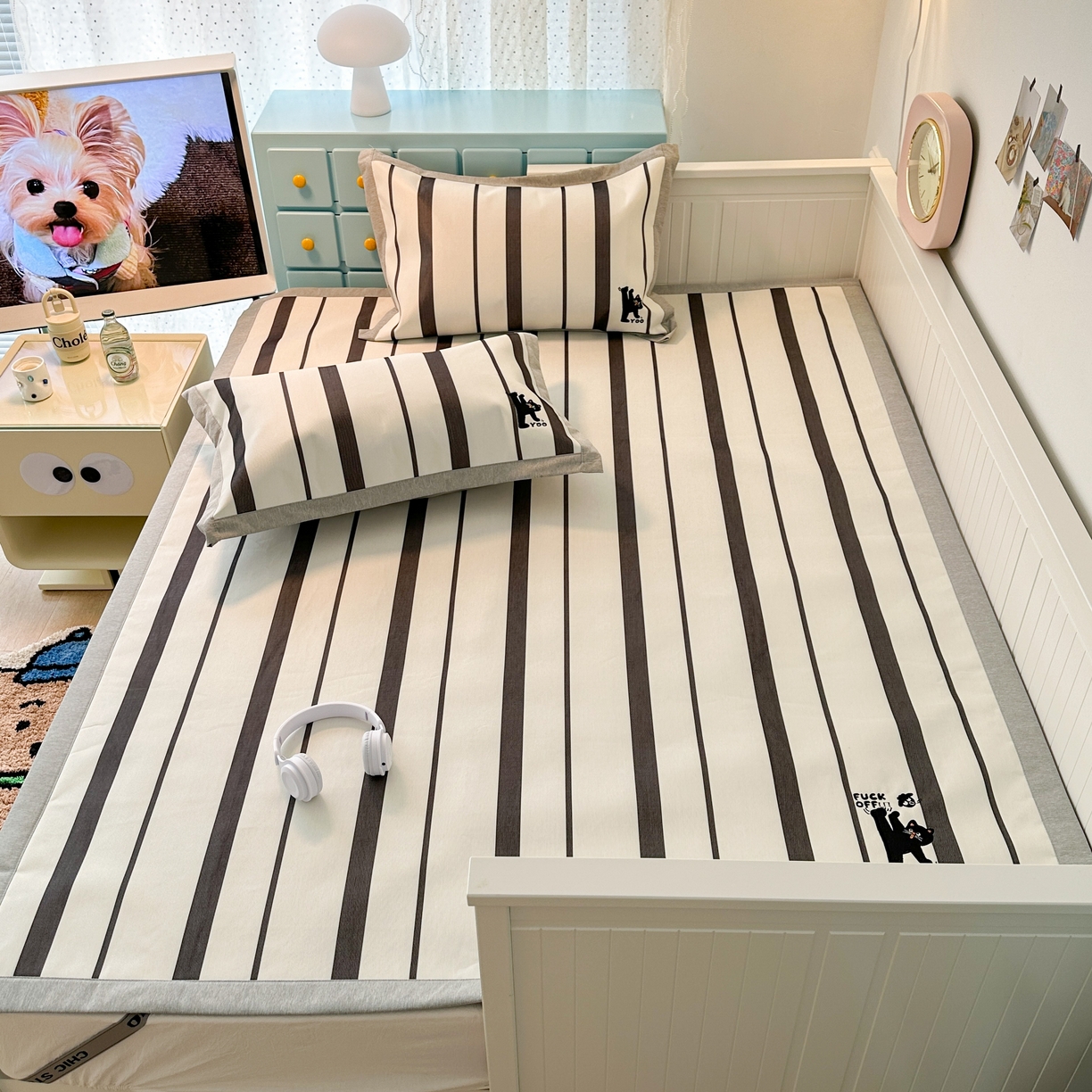 91家纺网 家纺一手货源 找家纺 昔可家纺 2024新款印花绣花冰丝席平席款 顽皮猫